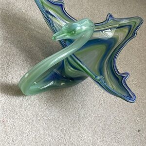 Elegant Green and Blue Glass Swan Sculpture